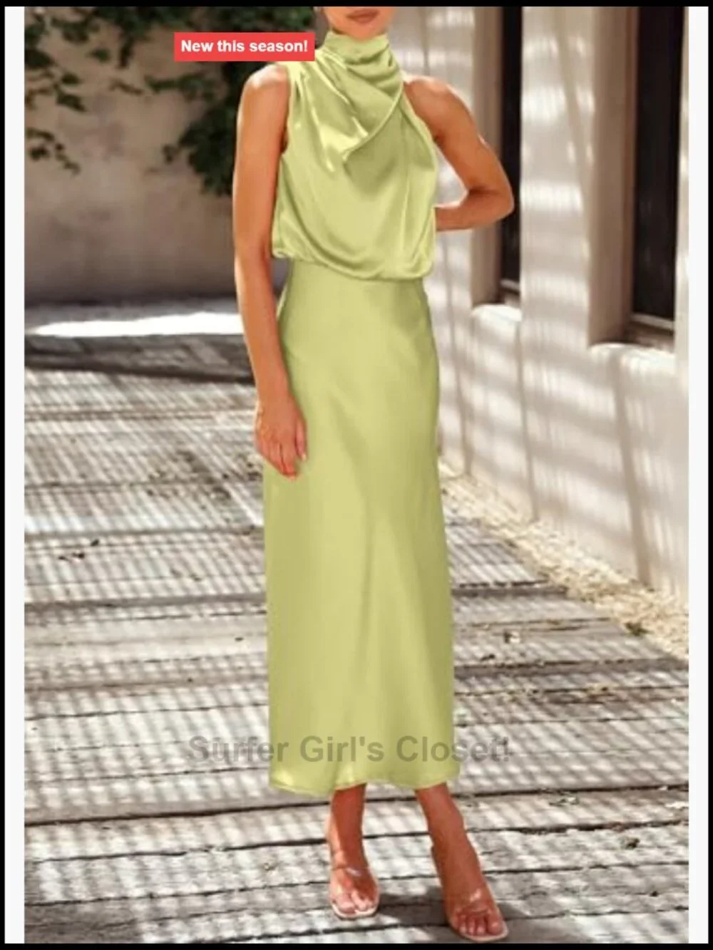 Elegant Satin Maxi Dress for Women Sleeveless Mock Neck Formal Party Cocktail